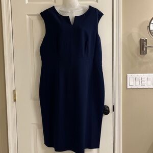Kasper Blue Split Neck Sleeveless Sheath Dress Size 16